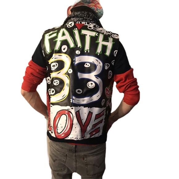 Bass Vegan Leather Vest with Artsy Graphics - Picture 2 of 7